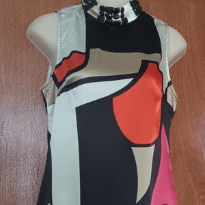 Vintage SM hippy dress beaded neck geometrics silky sleeveless go-go Sugar Lips